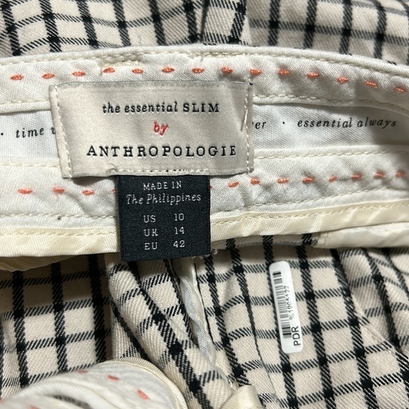 Anthropologie Essential Slim Trouser Crop Pants Ivory Black Check Womens Sz 10 - Picture 12 of 14